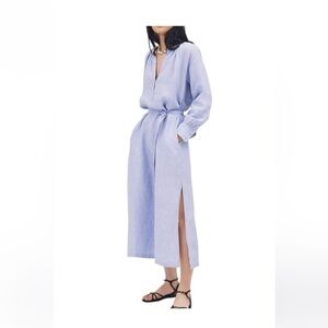 NWT j Crew cabana blue linen caftan tunic maxi dress L